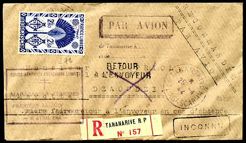 1ère liaison postale Madagasccar-Comores