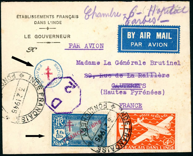 Lettre du Gouverneur de l'Inde vers la France 1945