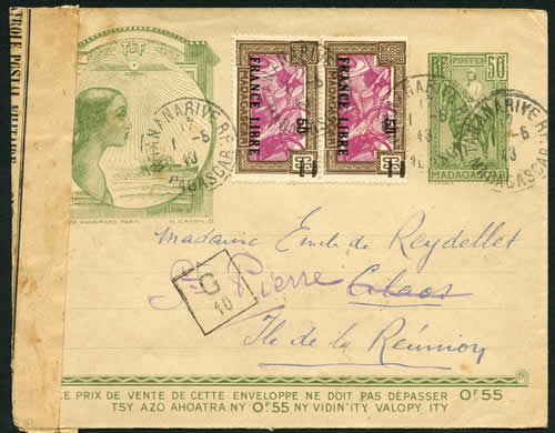 Entier galieni avec timbres France Libre
