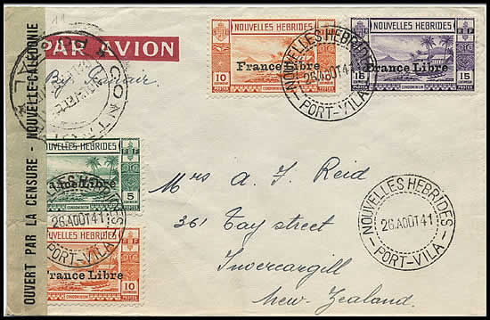 Lettre des Nouvelles Hébrides avec timbres France-Libre