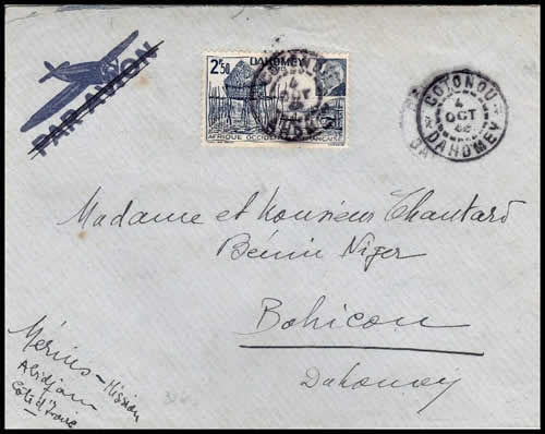 lettre avec le 2F50 pétain du dahomey