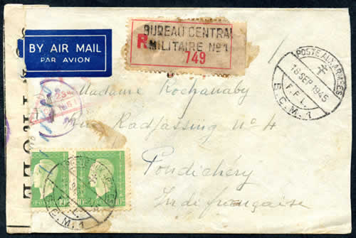 Lettre Beyrouth pour Pondichery 1946