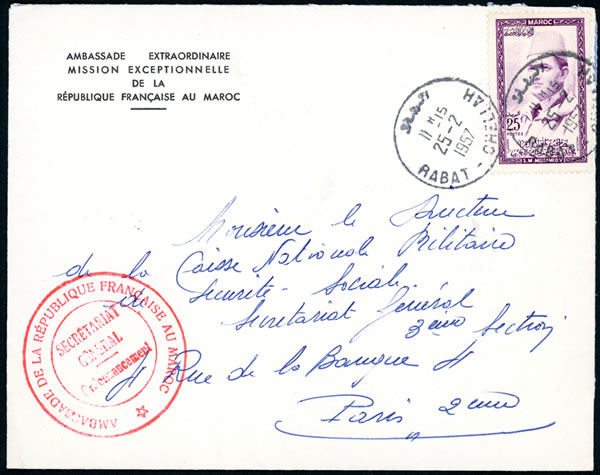 Lettre de l'Ambassade de France au Maroc 1957