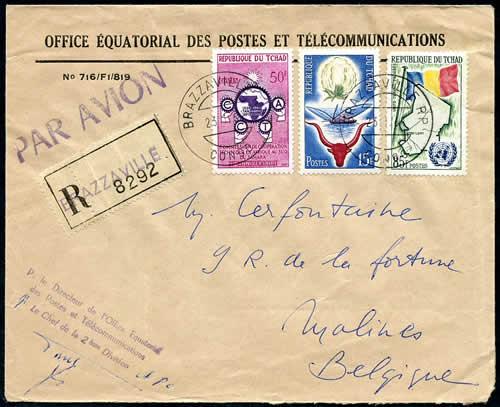 Affranchissemnt timbres Tchad oblitérés au Congo