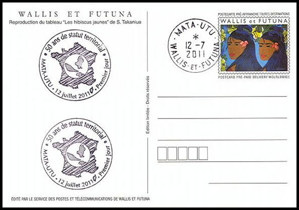 entier postal 50ème anniversaire du statut de Wallis et Futuna
