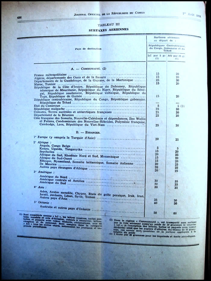 tarif postal du Congo aout 1959 (2)