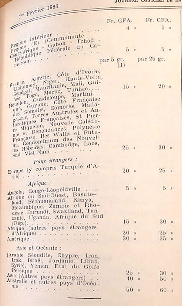 Tarif postal Congo 21/1/66 page 4