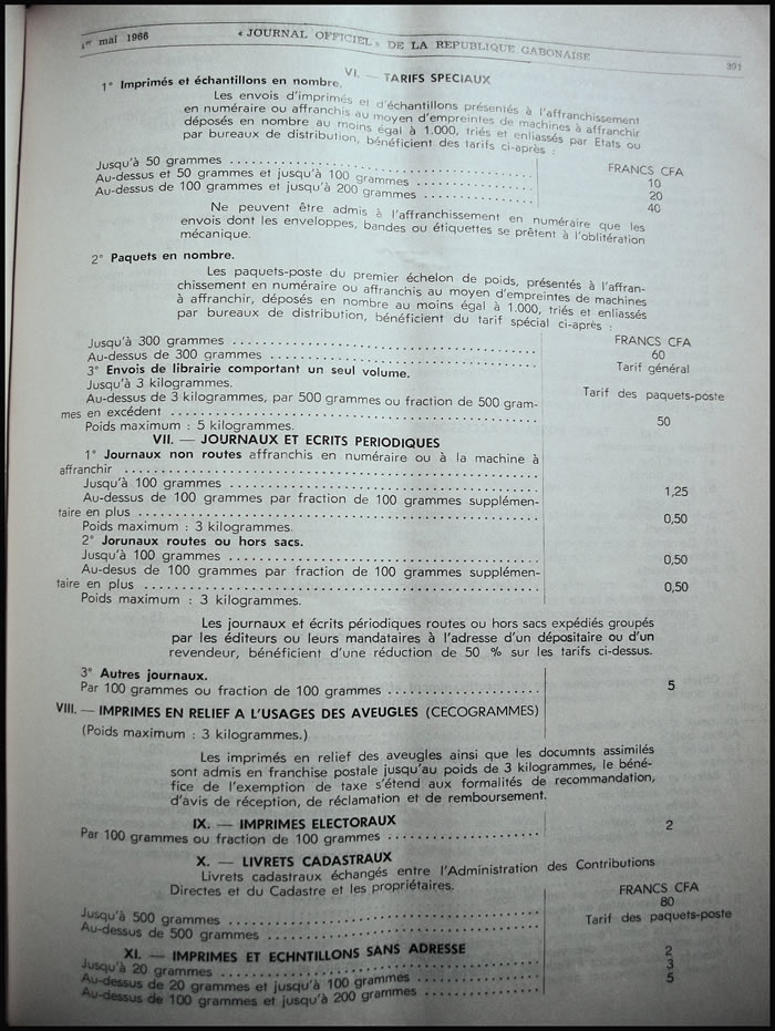 tarif postal du Gabon 1er mars 1966 page 2