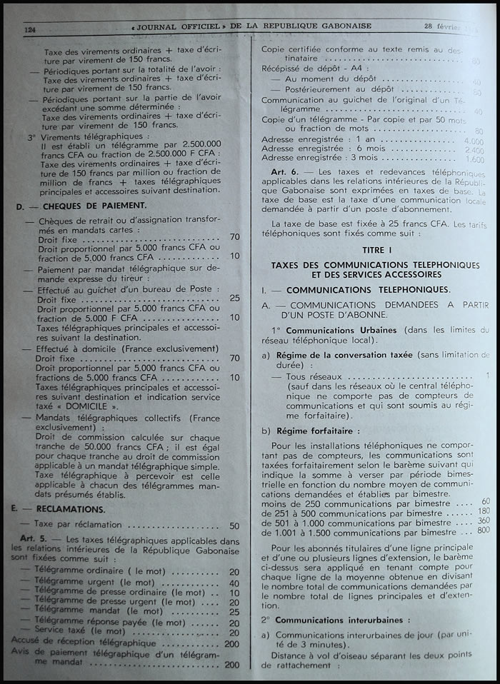Tarif postal du Gabon du 26 septembre 1966 tarif intérieur page 6
