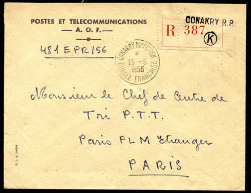 Cachet CONAKRY DIRECTION 1956