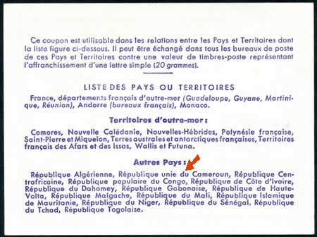 Verso coupons-réponses