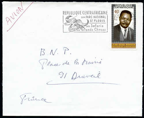 Président Bokassa en civil sur lettre