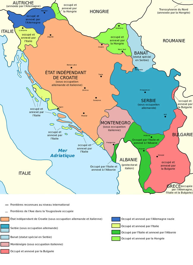 Carte de l'occupation de la Yougoslavie 1941-43