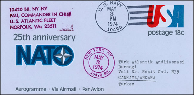 entier postal US 25ème anniversaire  NATO oblitéré du SACLANT