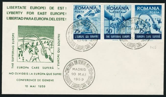 pseudo-FDC timbres des Roumains en exil pour la Conférence de Genève de 1959