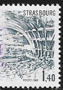 partie droite d'un timbre de service du Conseil de l'Europe montrant l'hémicycle