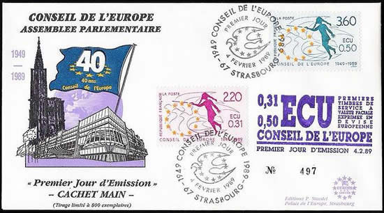 FDC des premiers timbres de service en écus.