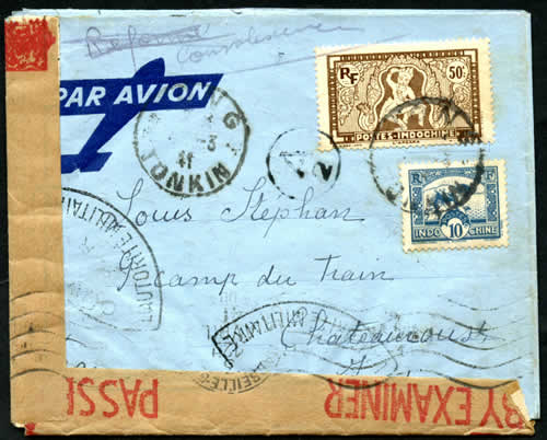 Lettre de Hanoi pour Chateauroux via Bagdad