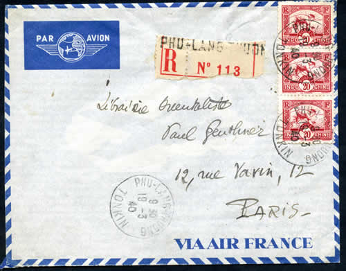 LR par avion Hanoi Paris mars 1940