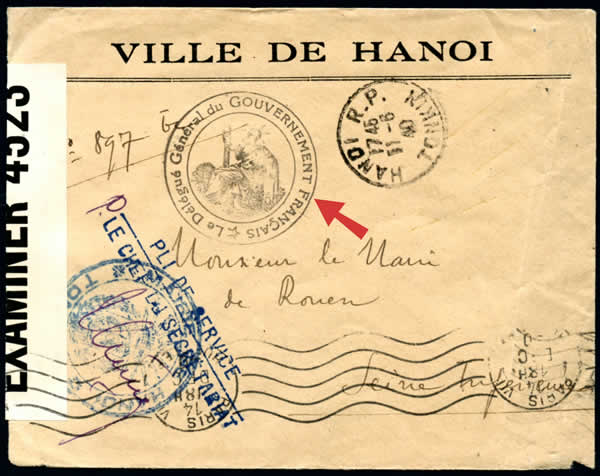 Lettre administrative de Hanoi pour Rouen