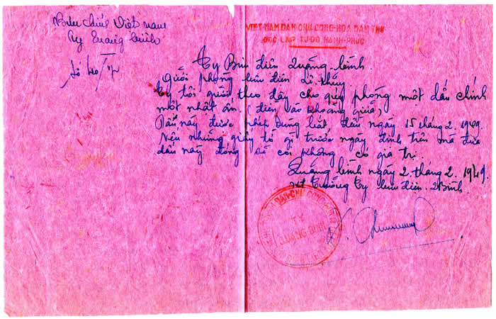 Note de service poste Viêt-Minh