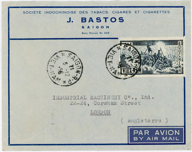 Lettre par avion pour le Royaume-Uni affranchie avec le 10$  exode 1956