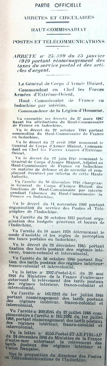 tarif janier 1949
