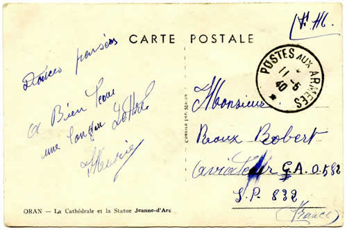 Carte postale oblitérée de la poste aux Armées