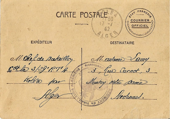 entier du courrier officiel utilisé à Alger
