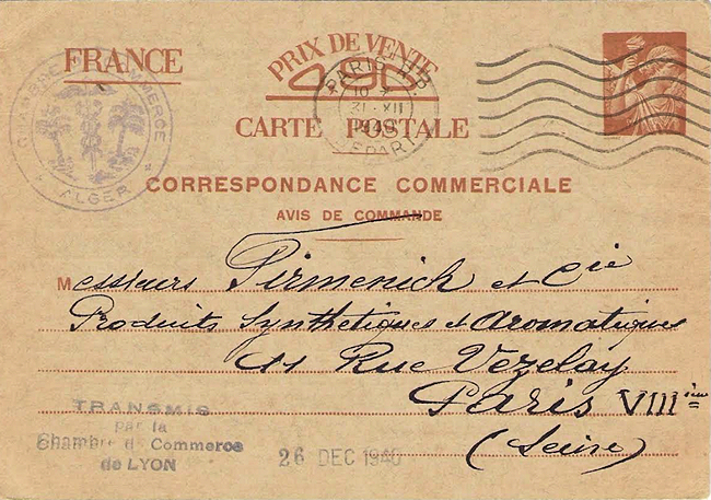 Carte interzone commercilale type Pétain utilisée à Alger