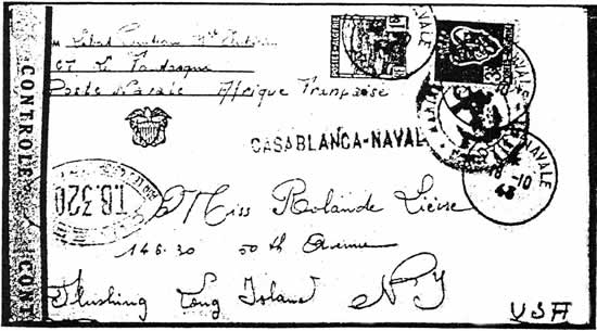 Lettre pour les USA de Casablanca affranchie en timbres algériens