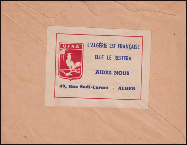verso d'une lettre avec vignette Algérie Française