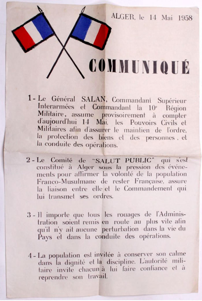 Communiqué officiel du général Salan