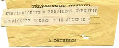 Télégramme reconnaissance Algérie