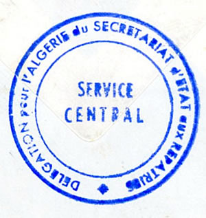Cachet administratif de l'antenne à Alger du Secrétariat aux Rapatriés