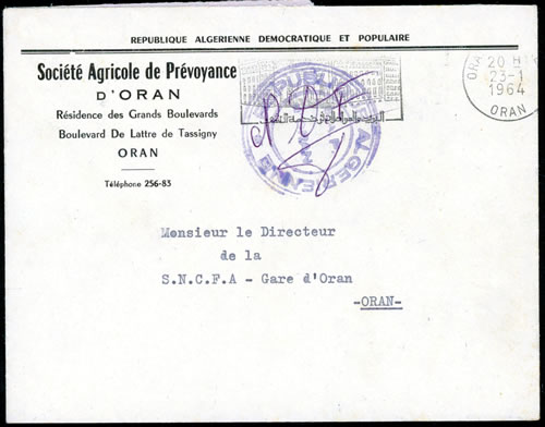 Lettre avec franchise de la République Algérienne